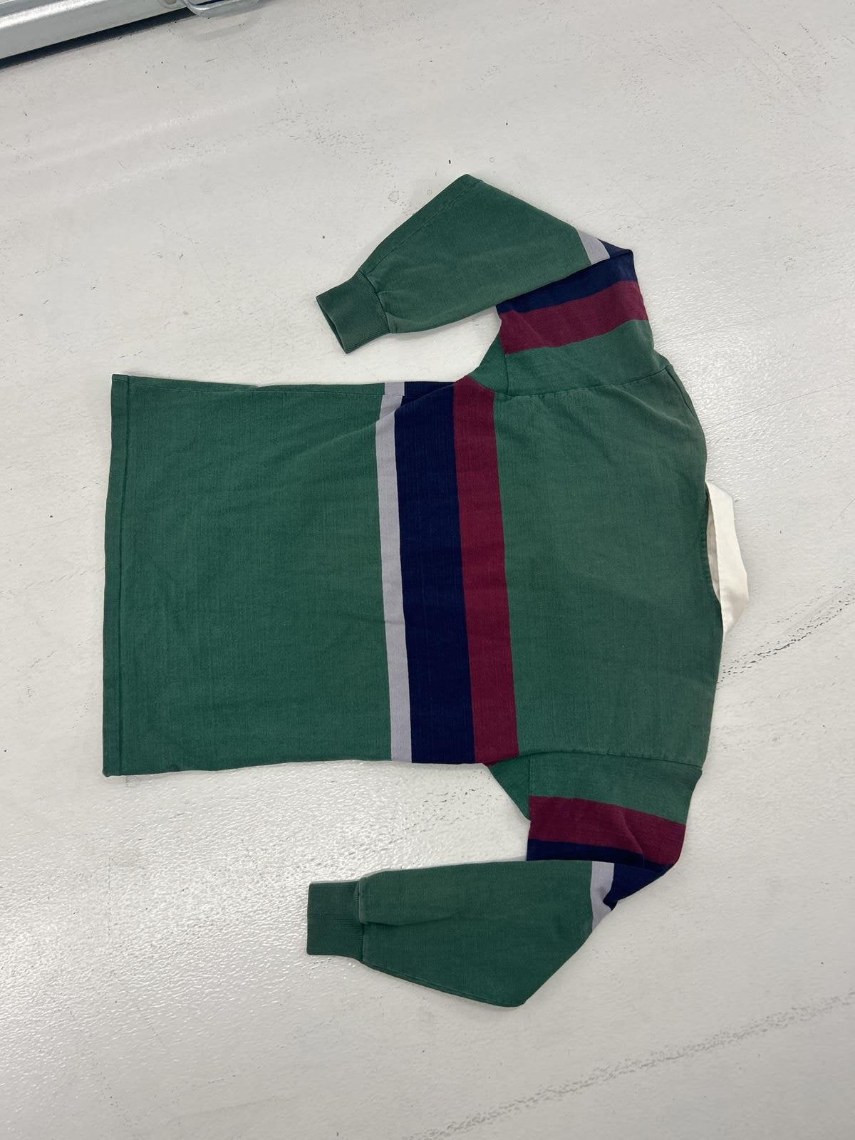 Vintage Green Rugby Shirt with Striped Detailing