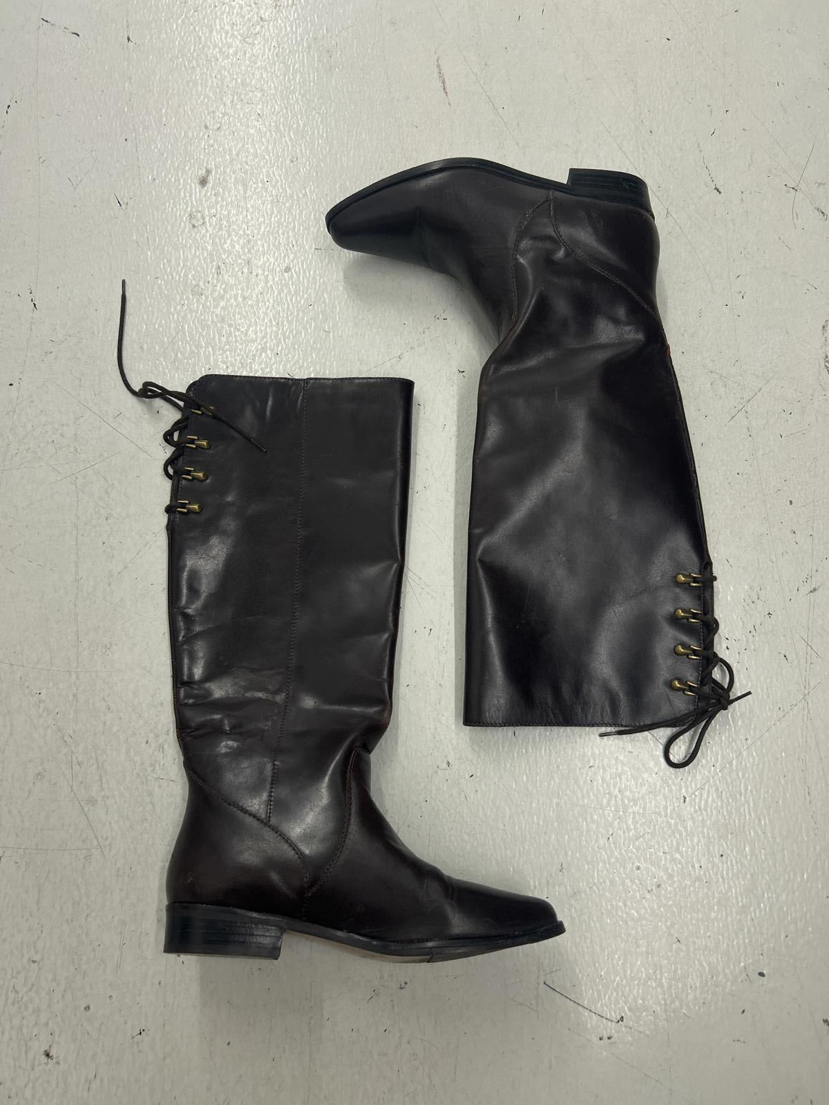 Seychelles Leather Knee-High Boots with Lace-Up Detail