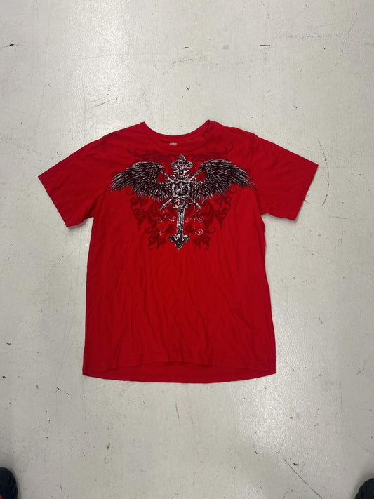 Y2K Winged Red Graphic Tee with Wings Design