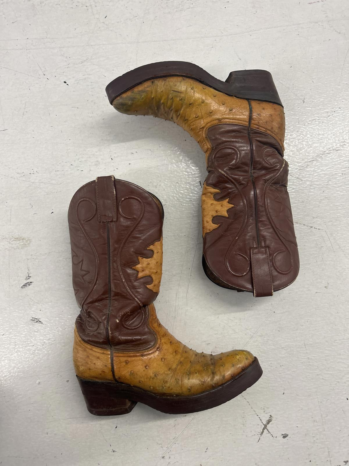 Vintage Cowboy Boots - Unique Yellow & Brown Leather Design