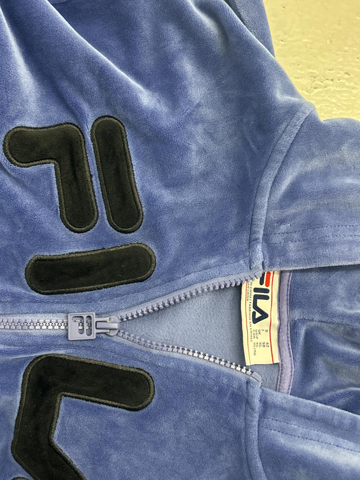 FILA Blue Velour Zip-Up Hoodie - Cozy & Stylish