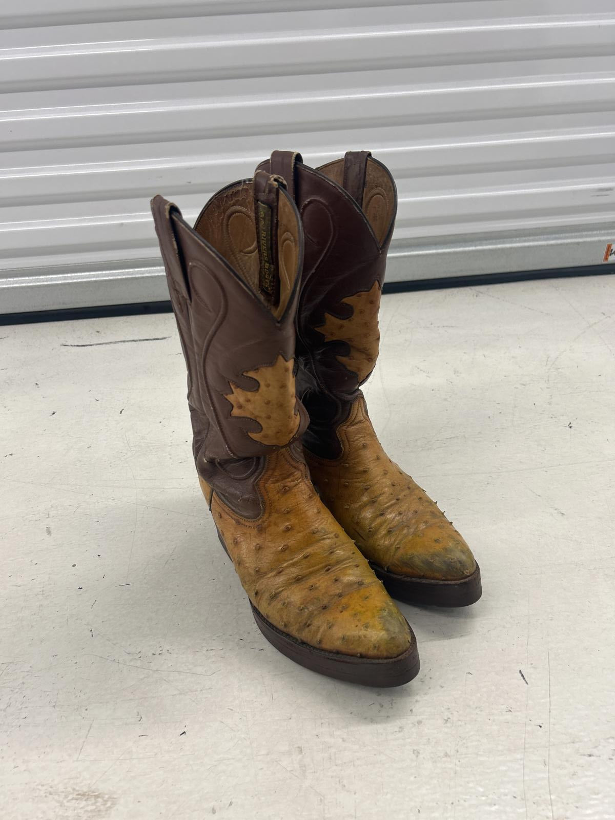 Vintage Cowboy Boots - Unique Yellow & Brown Leather Design