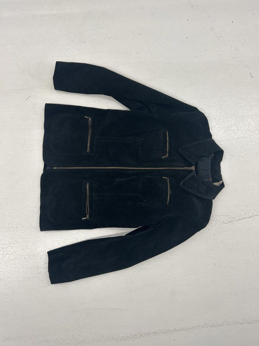 Black Suede Jacket with Multi-Zippered Pockets