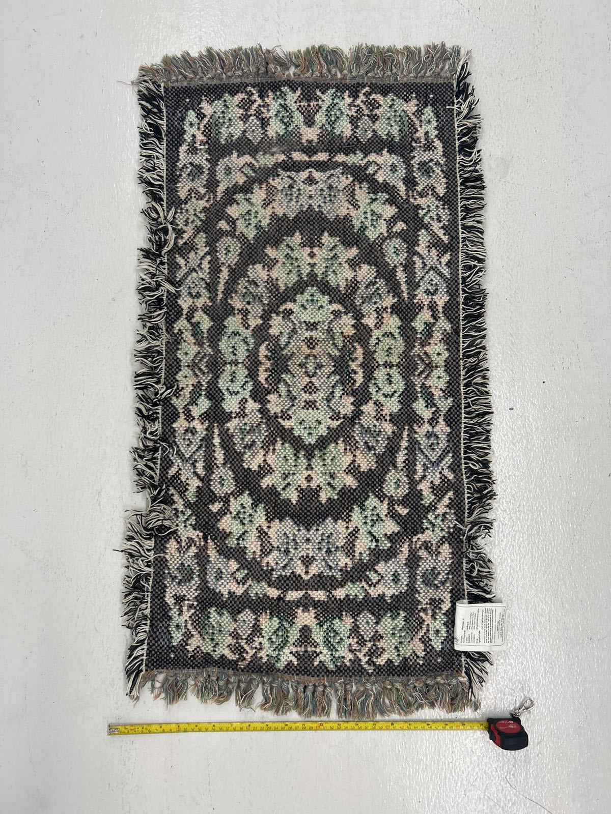 Vintage Handwoven Area Rug with Fringed Edges