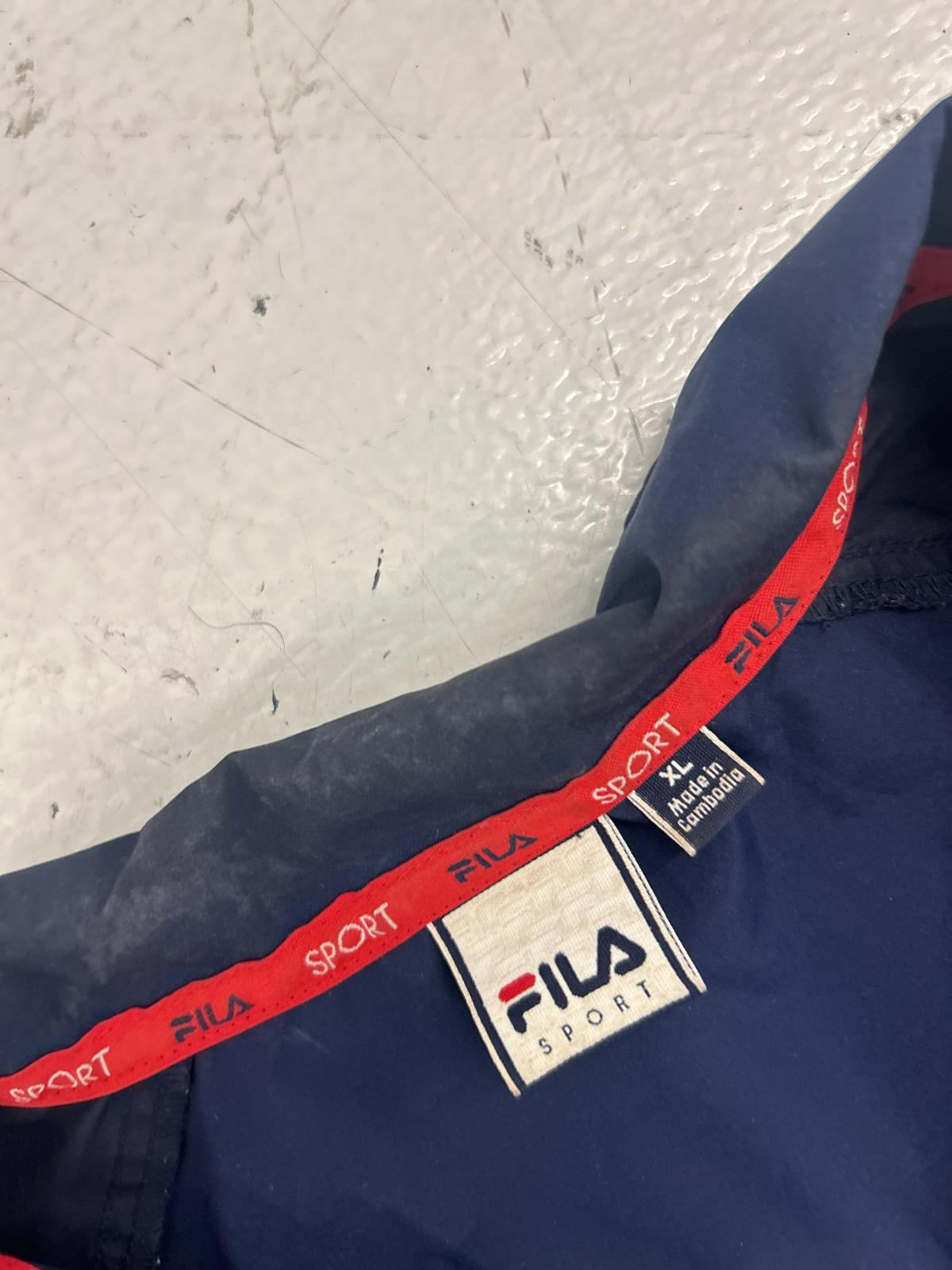 FILA Sport Windbreaker Jacket - Mens Medium Navy & White