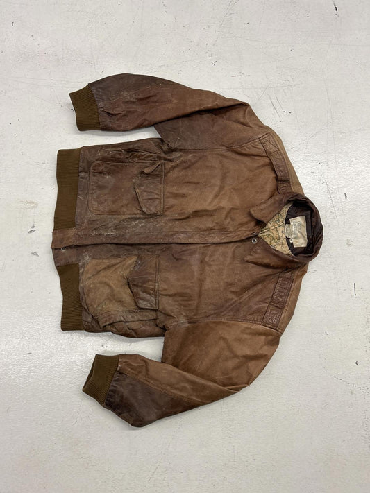 Vintage Brown Leather Bomber Jacket