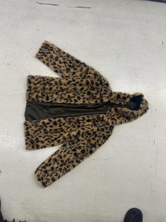 Stylish Faux Fur Leopard Print Jacket With Hood