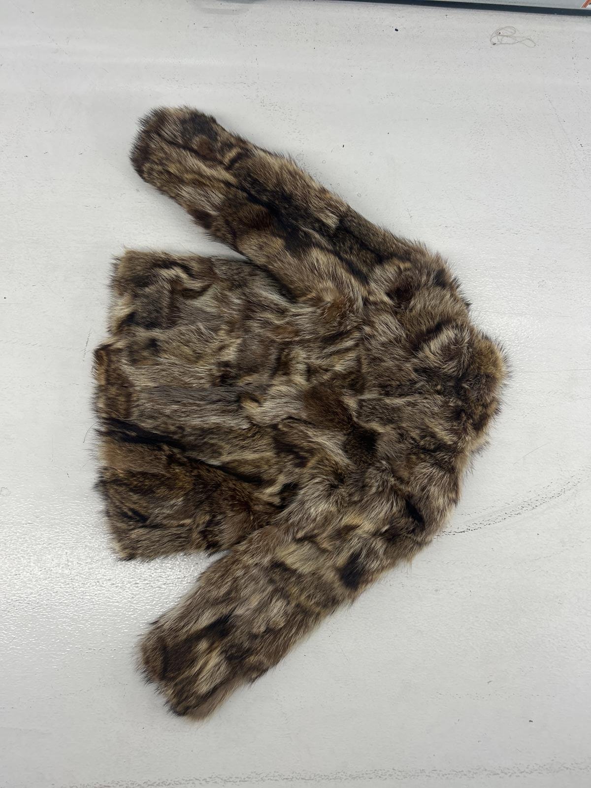 Real Raccoon Fur Latch Closure Over Coat Jacket