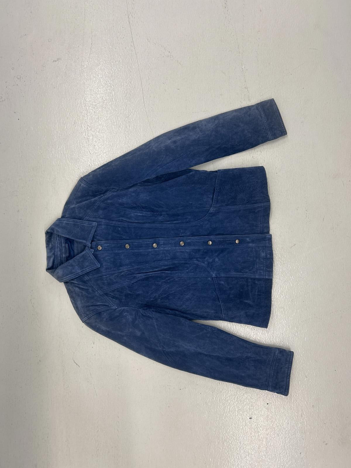 Button-Up Casual Blue Suede Leather Jacket