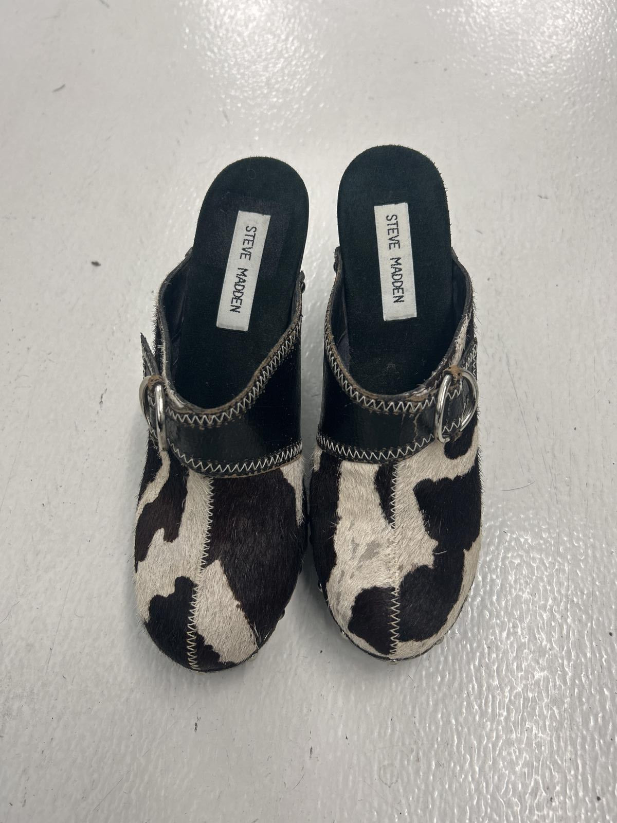 Steve Madden Cow Print Leather High Heeled Clogs