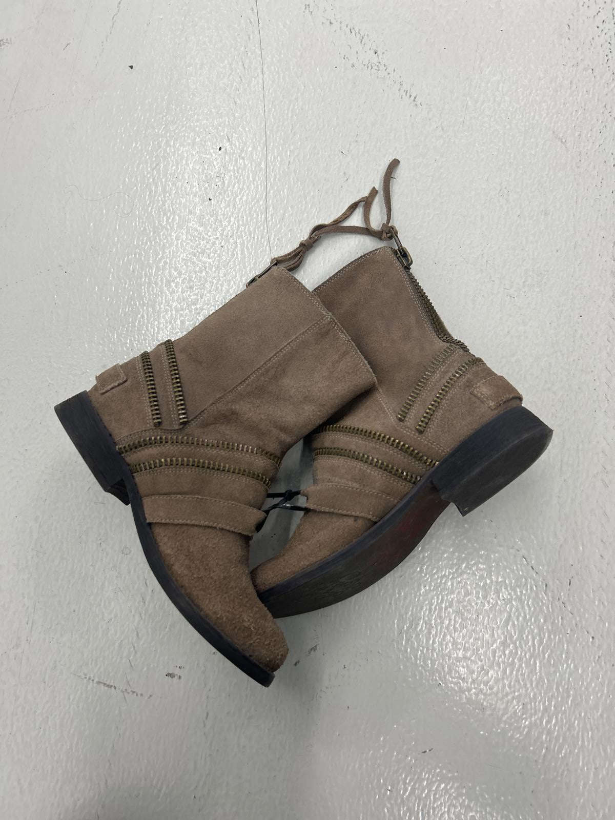 Grunge Brown Suede Boots with Buckle and Zipper Details