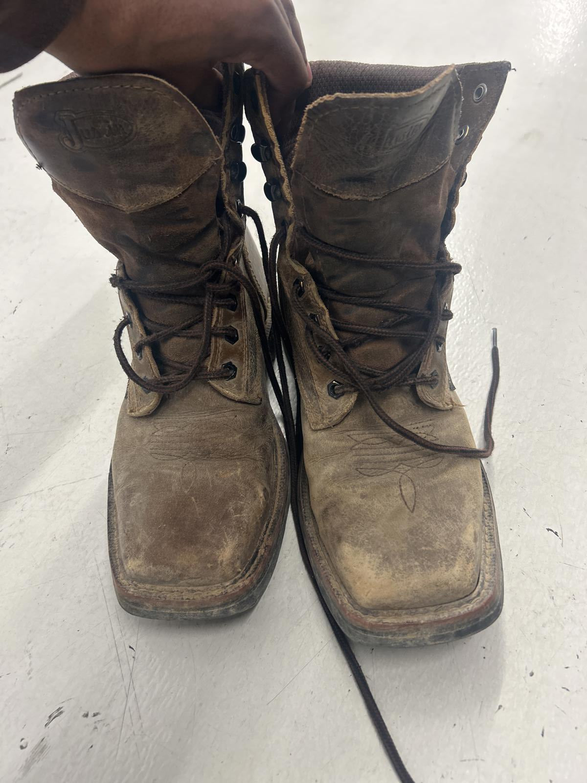 Justin Steel Toe Leather Vintage Brown Work Combat Boots