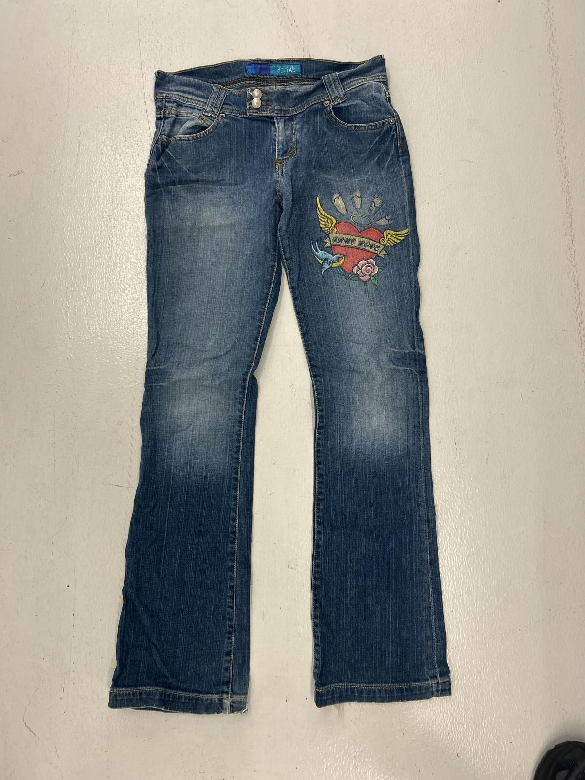 Grunge True Love Vintage Denim Jeans with Print