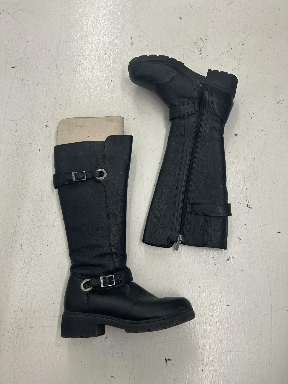 Harley Davidson Black Knee-High Boots with Buckle Detail