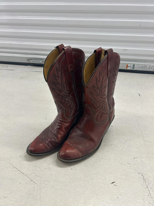 Vintage Red Leather Cowboy Boots With Intricate Design