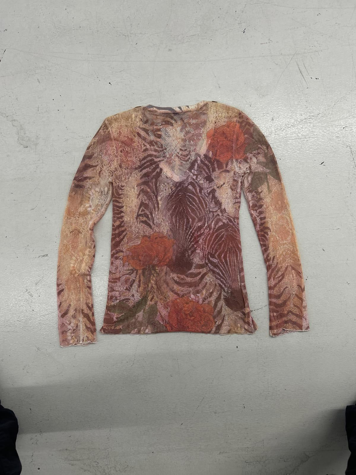 Daryl Cline Pattern Long Sleeve Top w Decorative Neckline