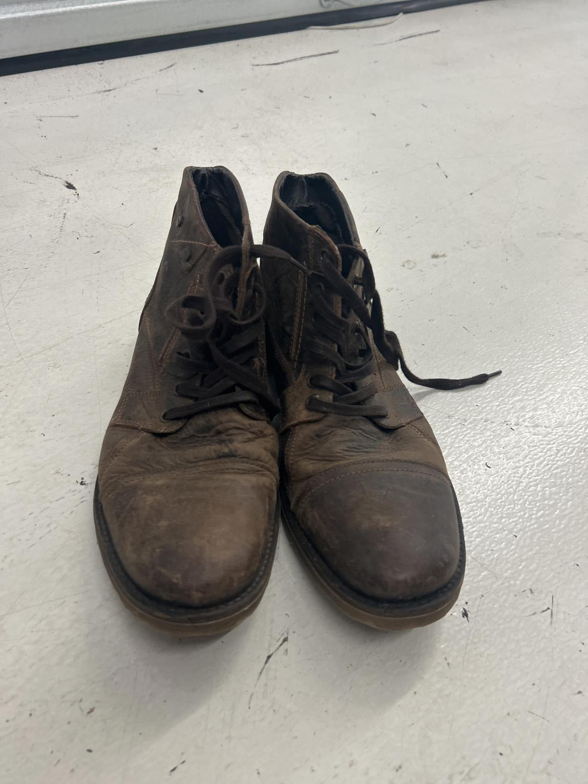 Grungey Detailed Brown Leather Biker Ankle Boots