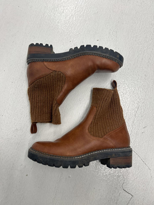 Leather Hybrid Brown Chelsea Boots with Knit Panels