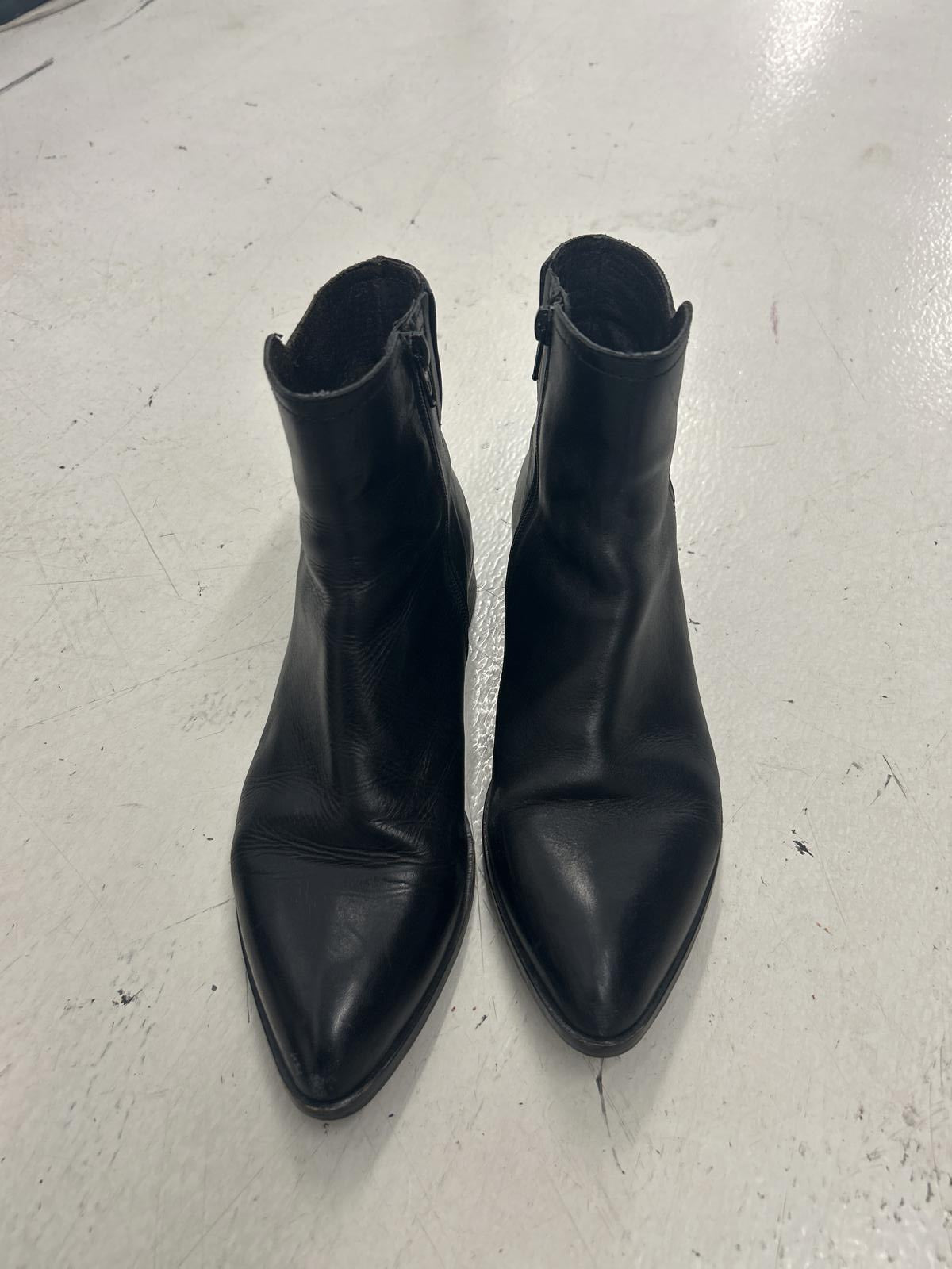 ANON Italian Pointed Stylish Black Leather Ankle Boots