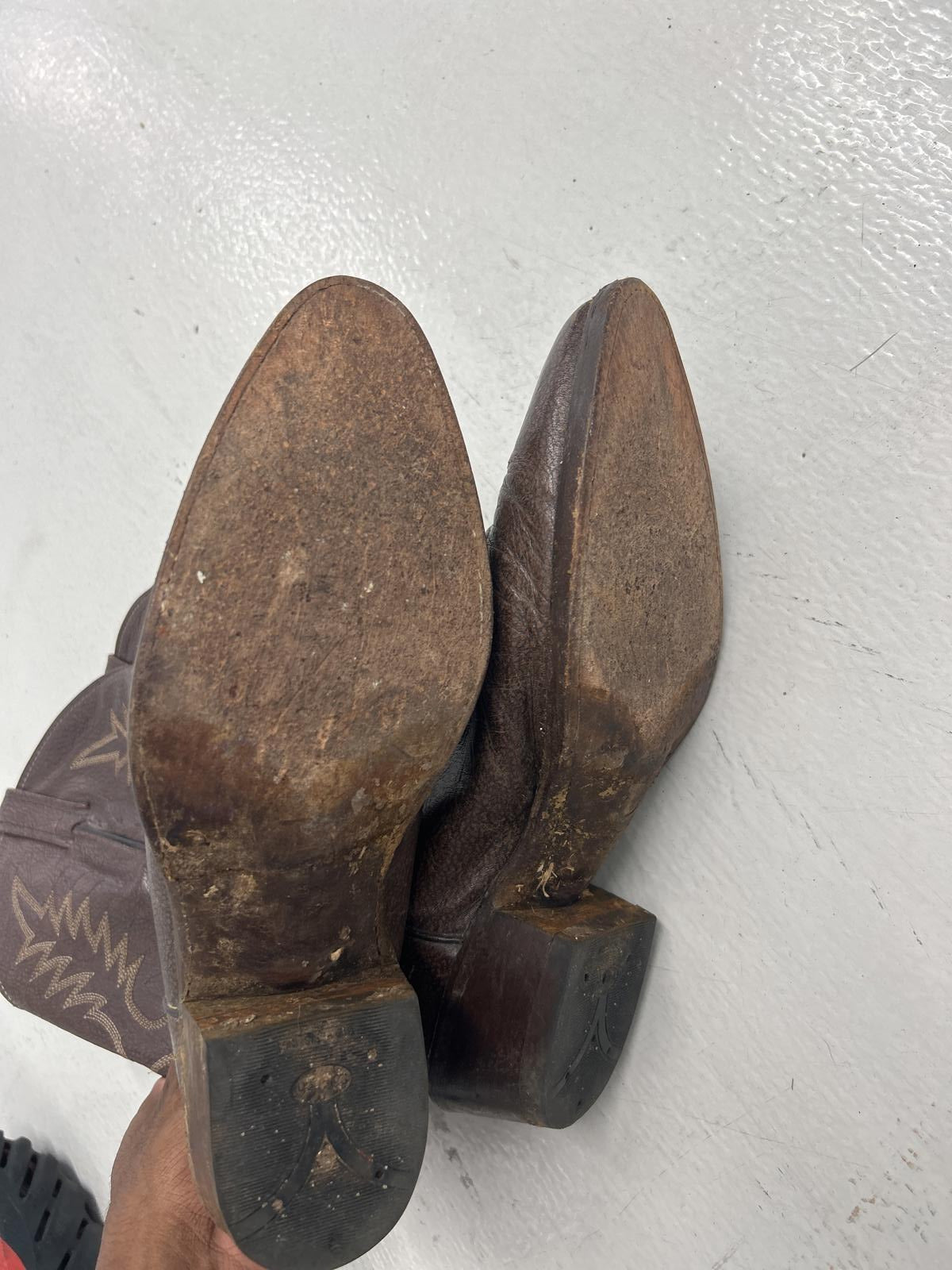 DP Vintage Brown Leather Cowboy Boots with Intricate Design