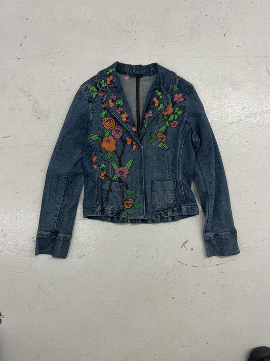 ECI Floral Embroidered Denim Jacket - Petite Size