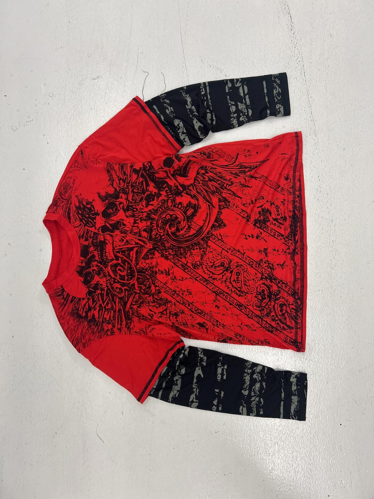 Y2K Bold Graphic Red and Black Long Sleeve Shirt - Size L