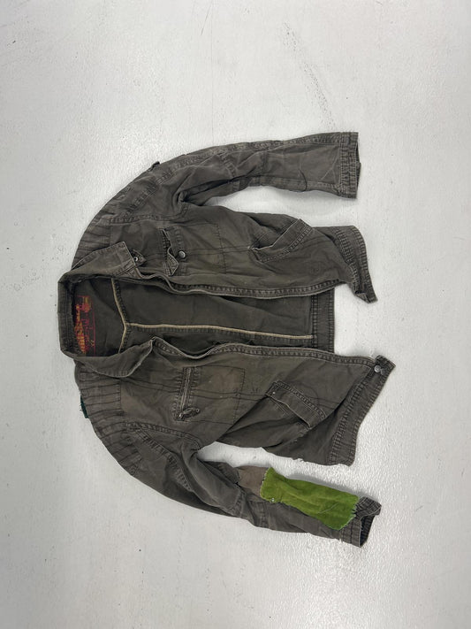 Grunge Biker Olive Green Accent Utility Jacket