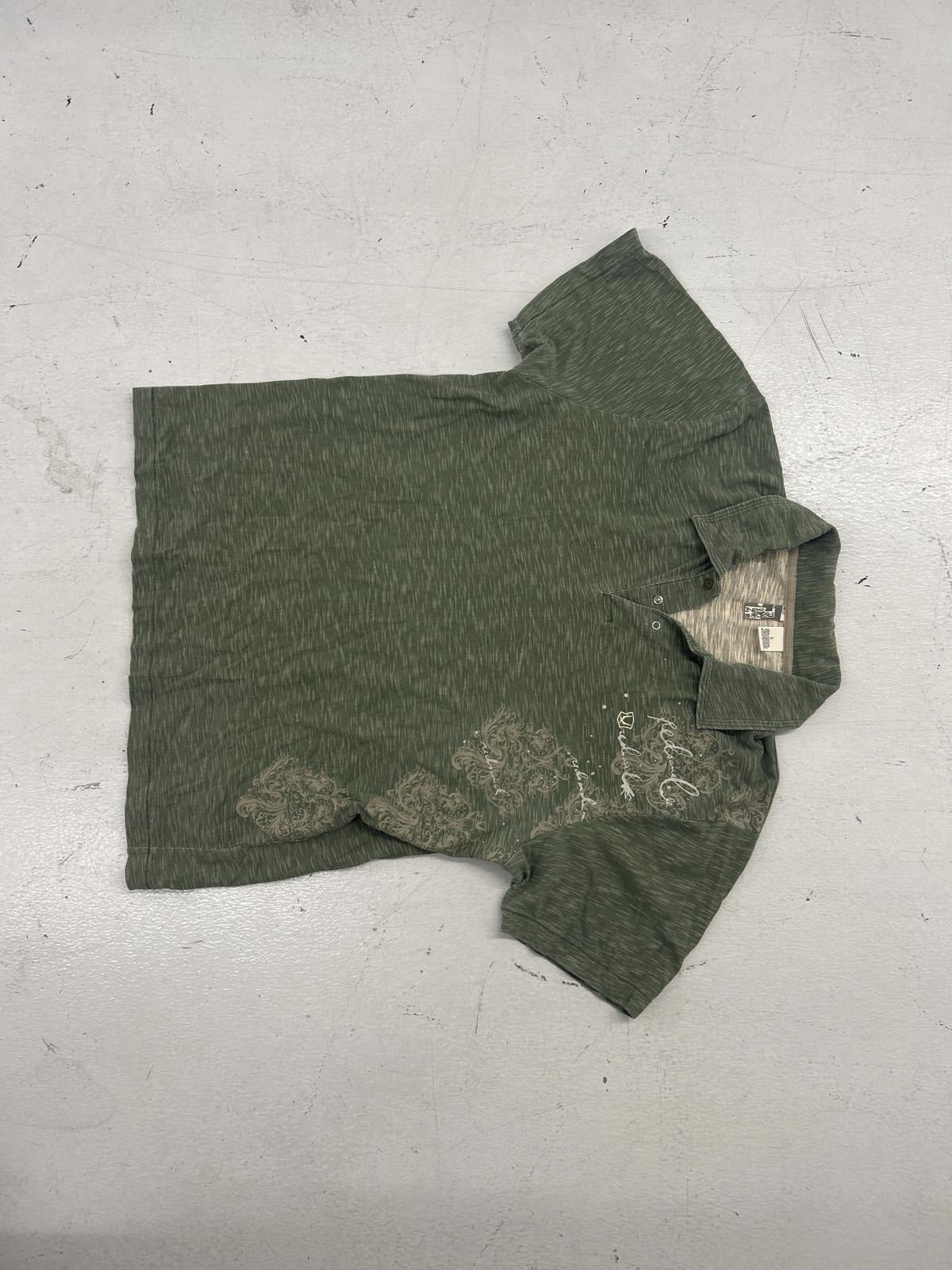 Relaxed Fit Grungey Polo Shirt in Olive Green