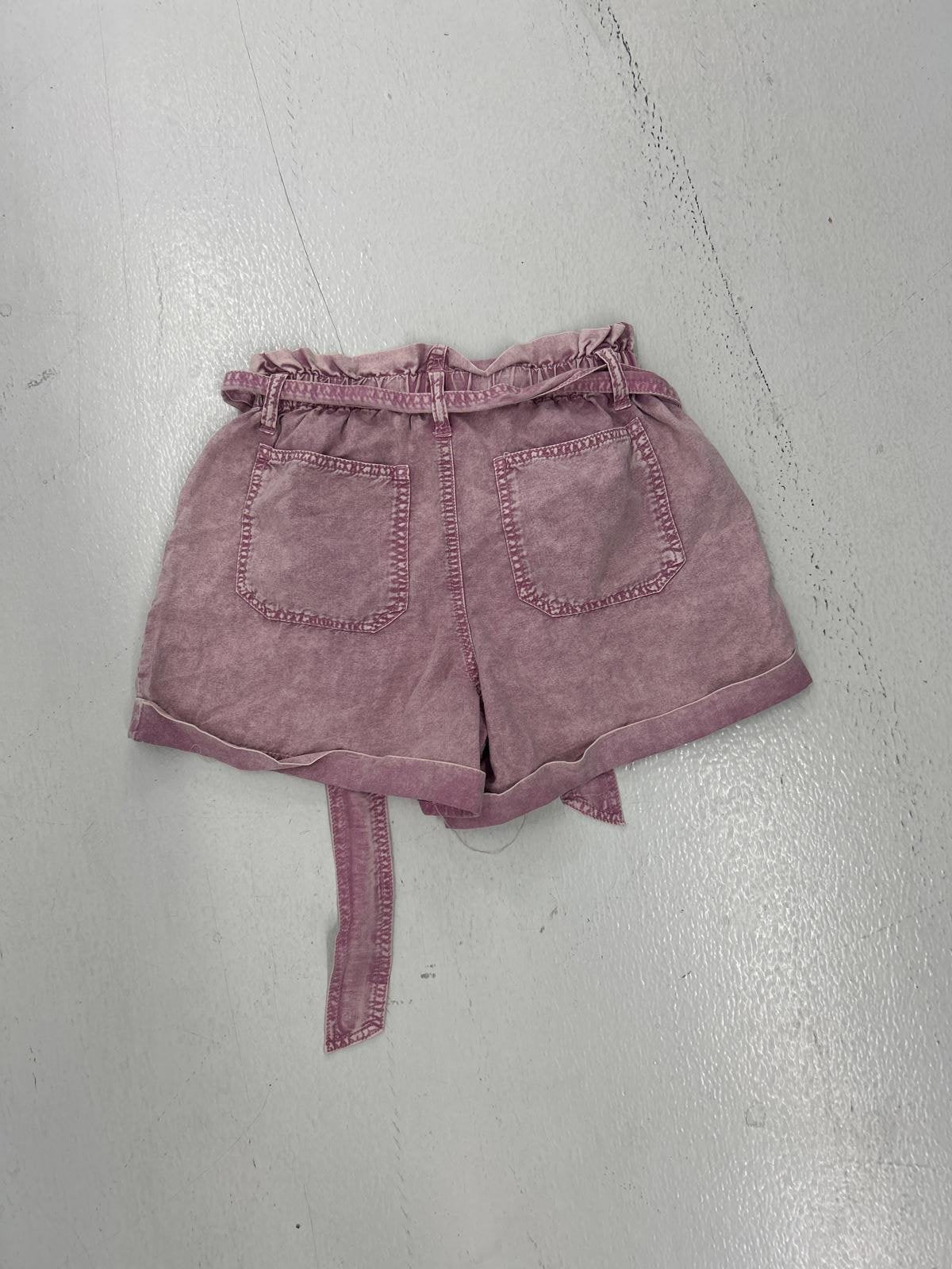 Women's High-Waisted Denim Shorts with Tie Belt - Pink