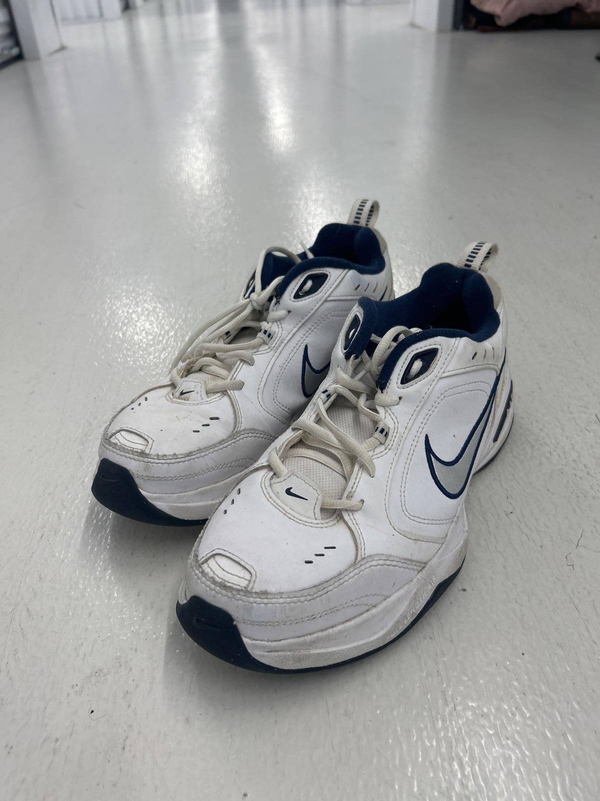 Nike Air Monarch Athletic Shoes - White with Navy Accents