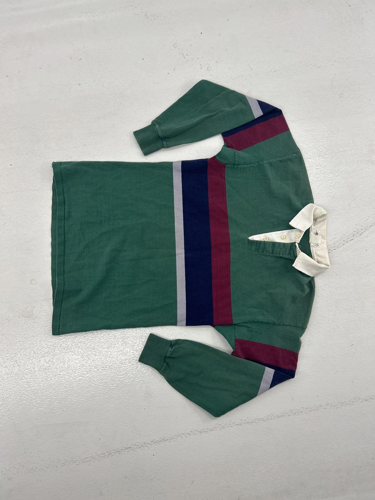 Vintage Green Rugby Shirt with Striped Detailing