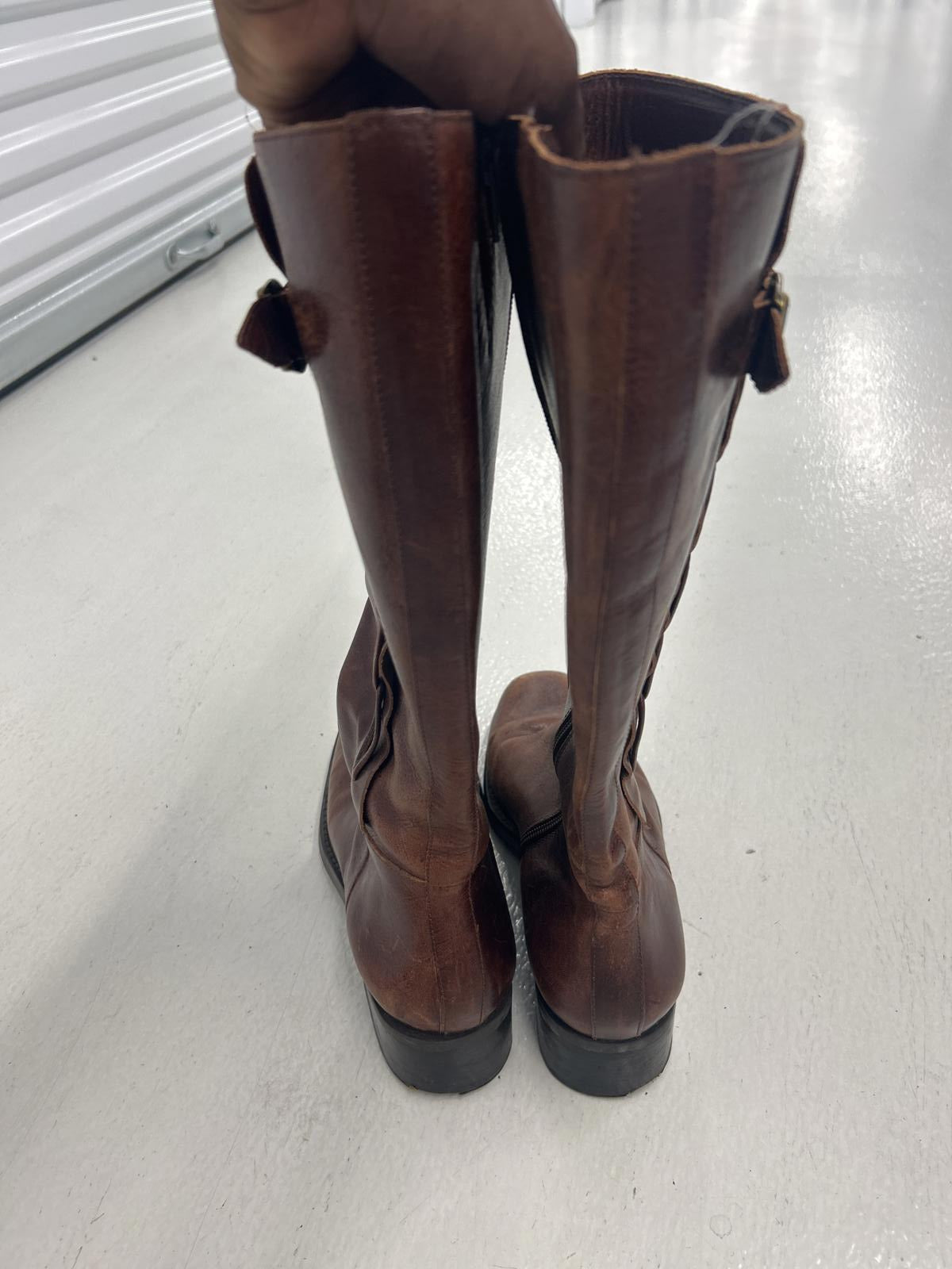 Vintage Brown Detailed Leather Riding Boots