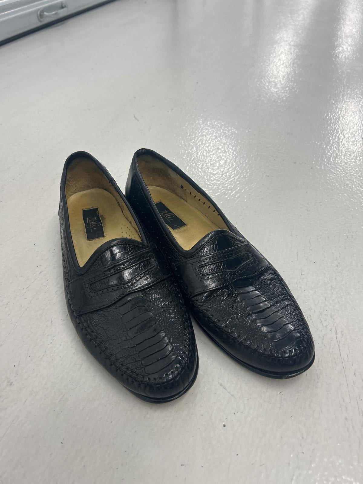 Genuine Ostrich Leather Black Loafers