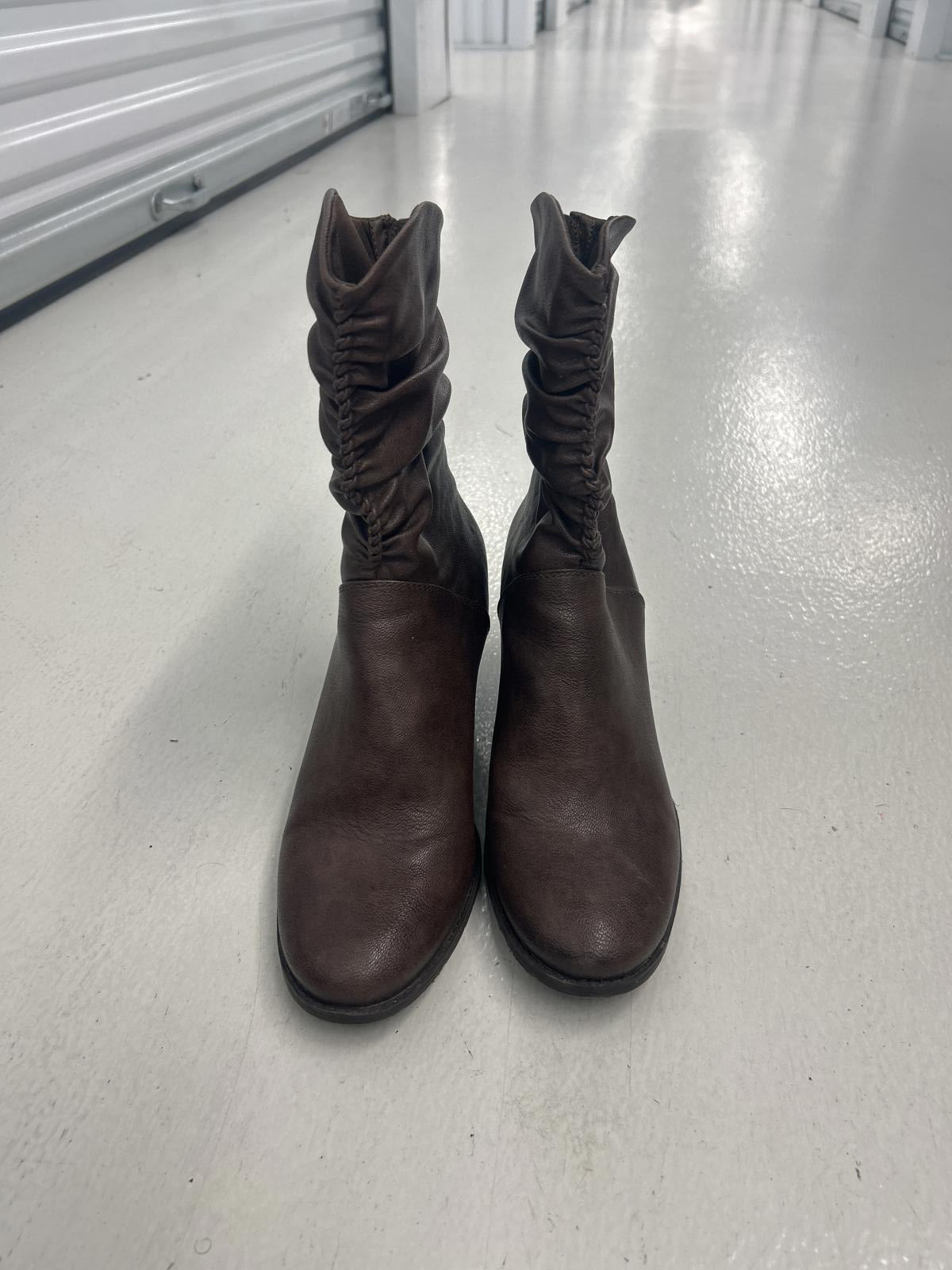 Faux Brown Ankle Boots with Ruched Detail