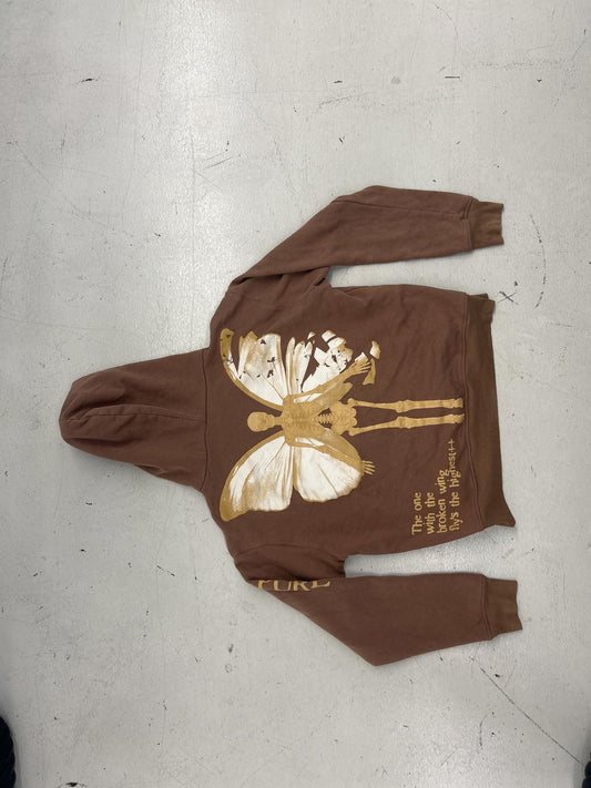 Unique Brown Graphic Hoodie with Butterfly Design