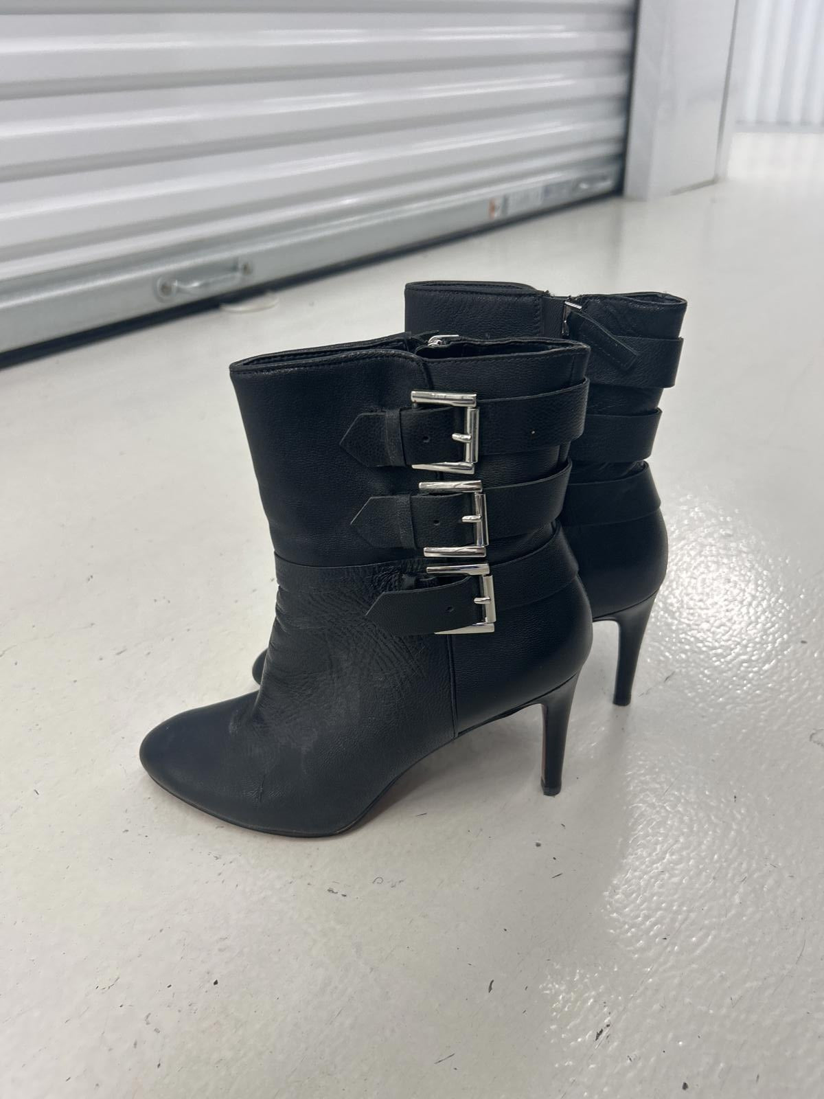 Nine West Black Leather Ankle Boots with Buckle Detailing