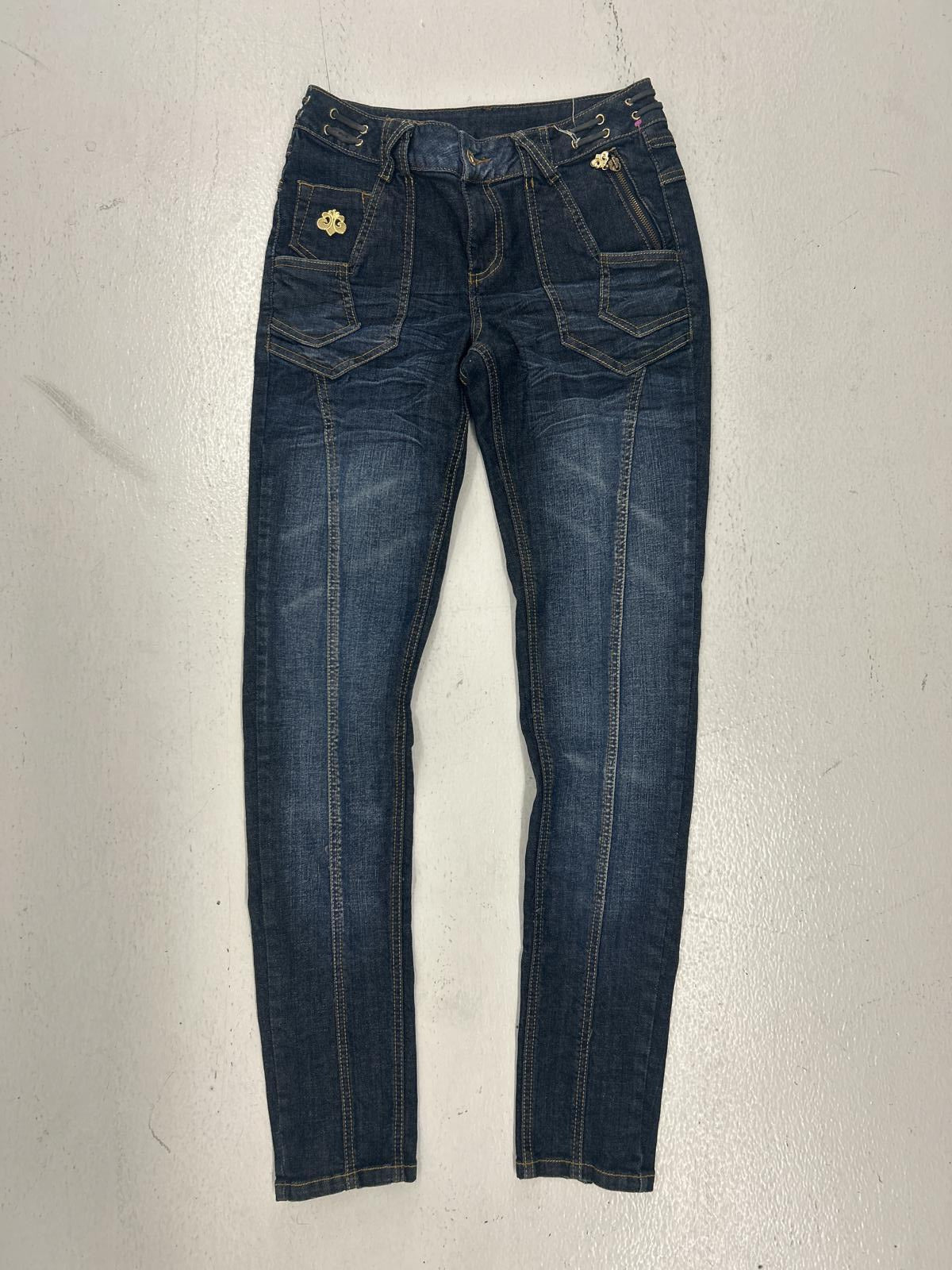 Grunge Y2K Dark Wash Skinny Jeans with Studded Details