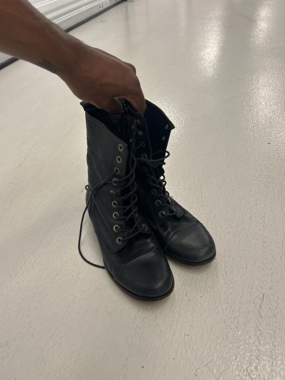 Diesel Leather Black Lace-Up Combat Boots