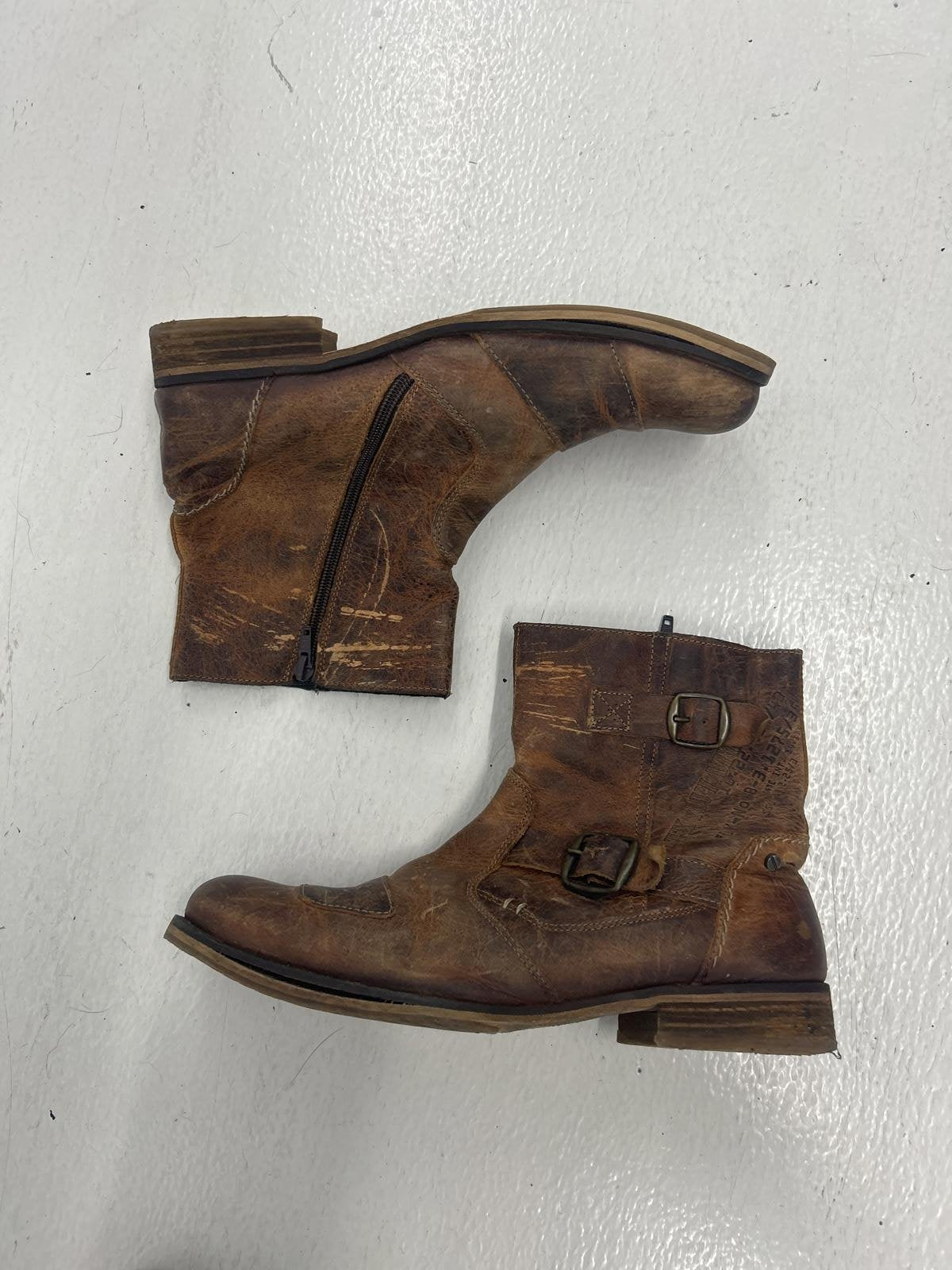 Stylish Brown Leather Ankle Boots with Buckle Detailing