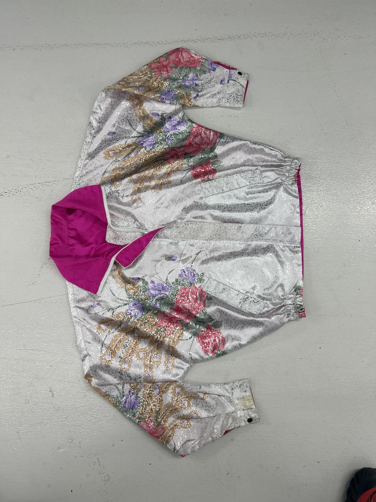 Vintage Reversible Silver Floral Jacket with Pink Accents