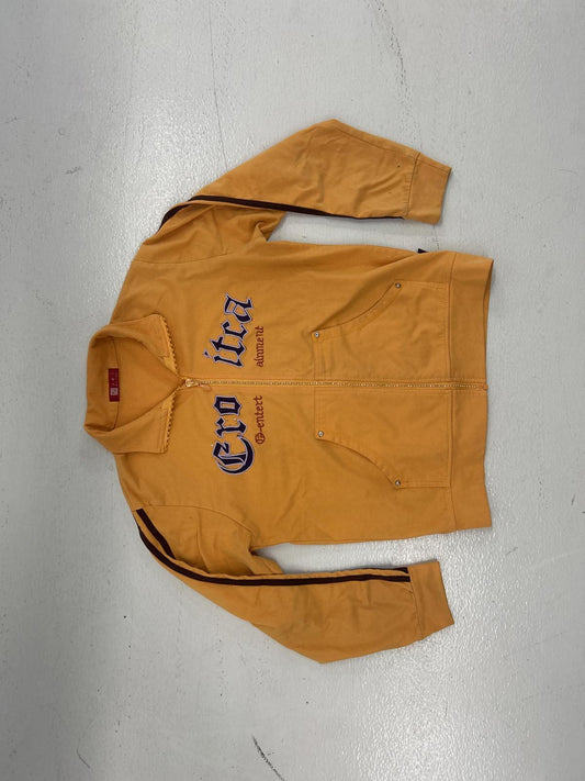 Y2K Grunge Yellow Zip-Up Jacket with Graphic Print