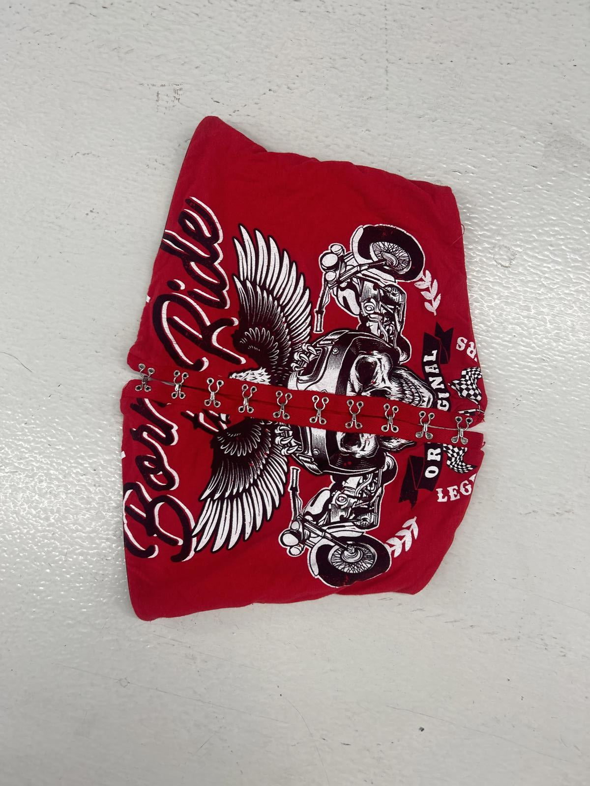 Biker Style Red Bandana with Skull and Wings