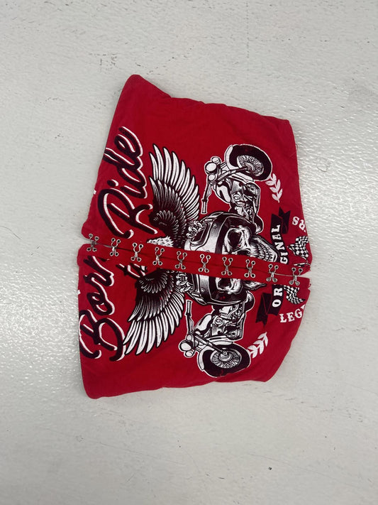 Biker Style Red Bandana with Skull and Wings