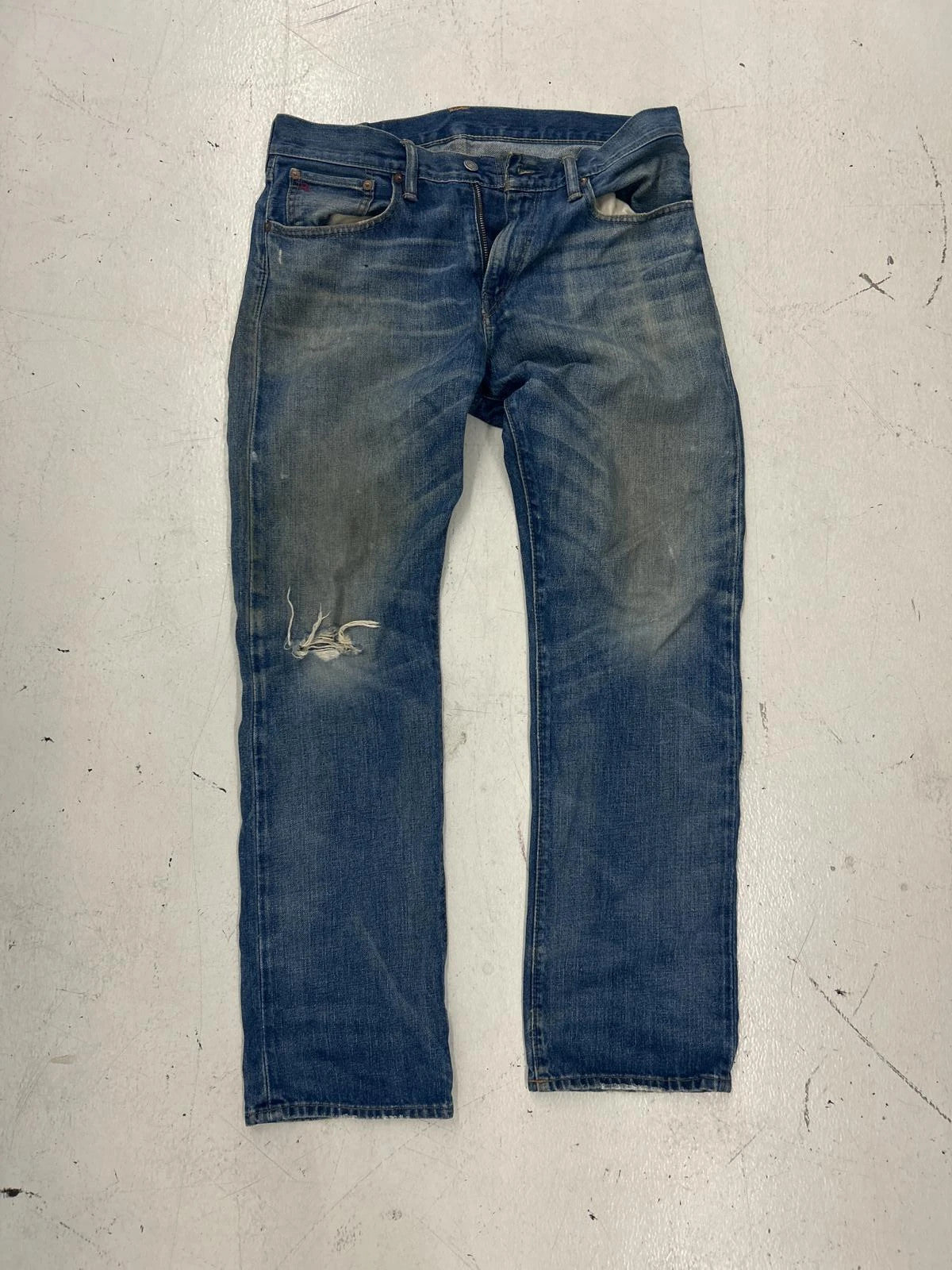 Stylish Distressed Faded Blue Jeans - Classic Fit