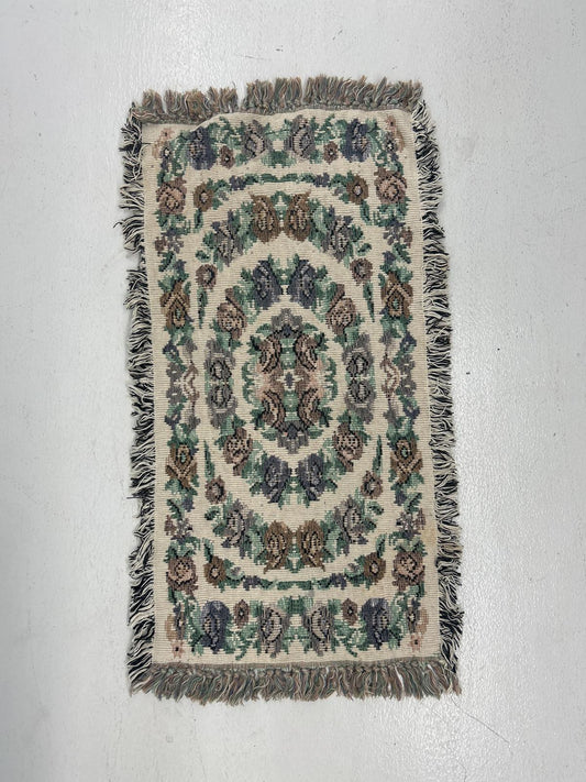 Vintage Handwoven Area Rug with Fringed Edges