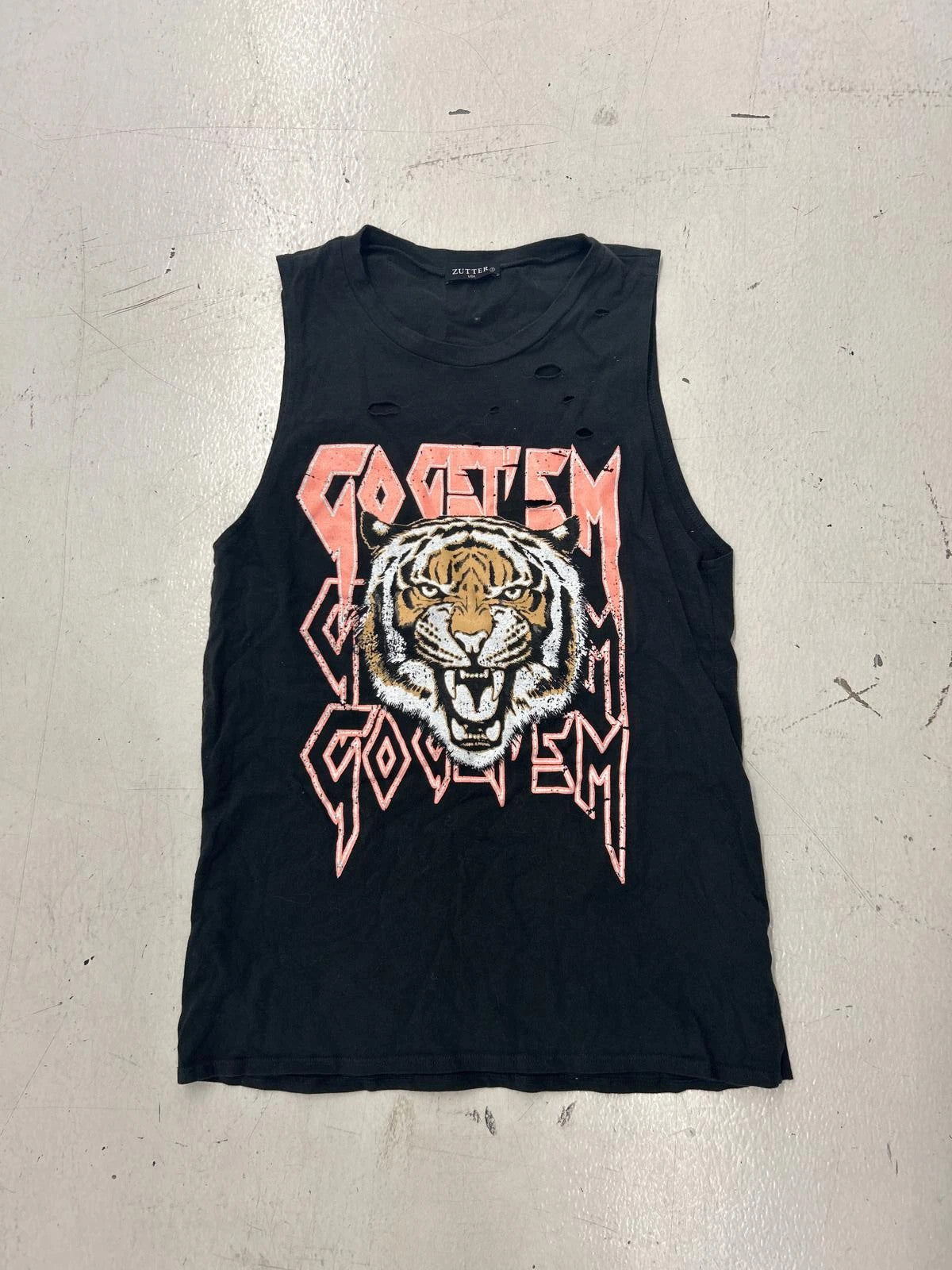 Vintage Black Graphic Tank Top With Tiger Print