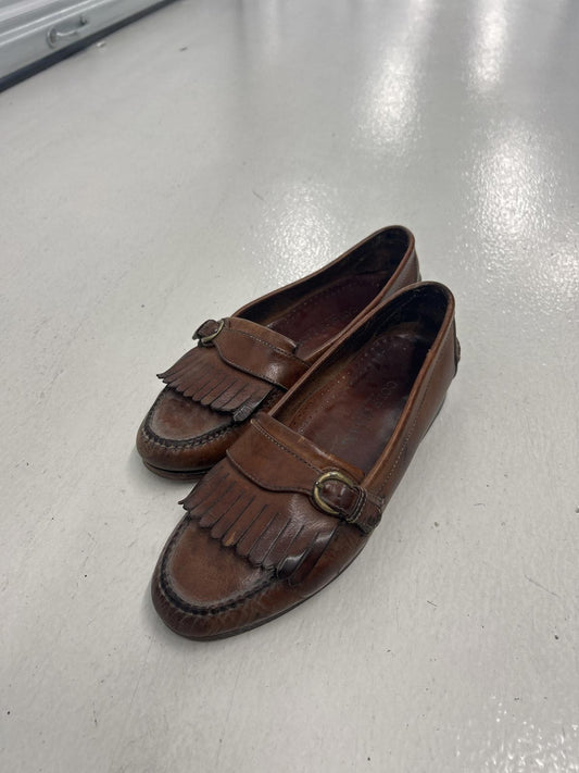 Vintage Cole Haan Brown Leather Moccasin Flats with Fringe