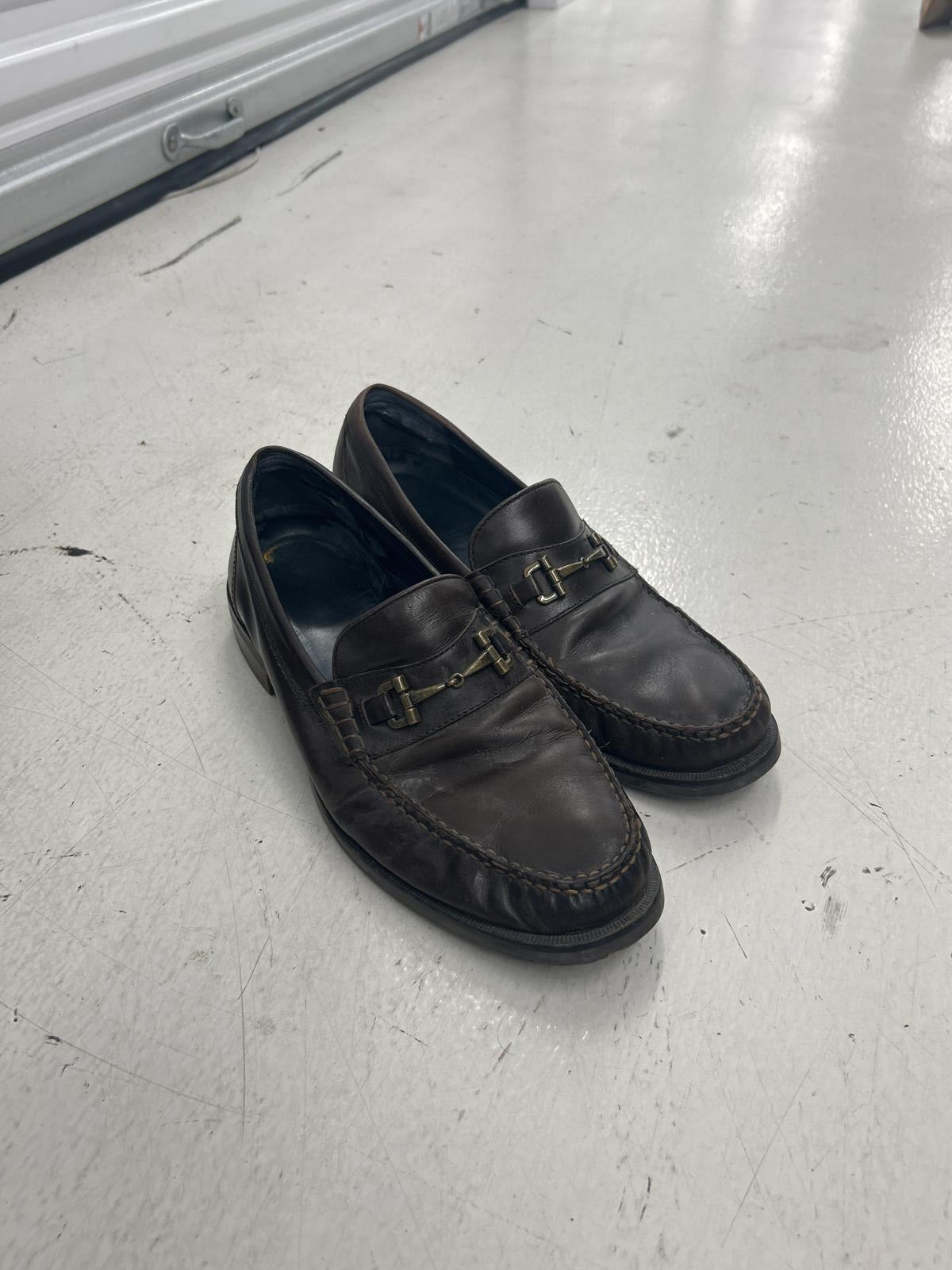 Cole Haan Classic Brown Leather Loafers with Gold Accents