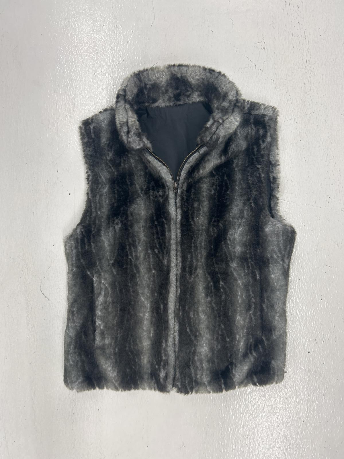 Reversible Black & Gray Faux Fur Vest