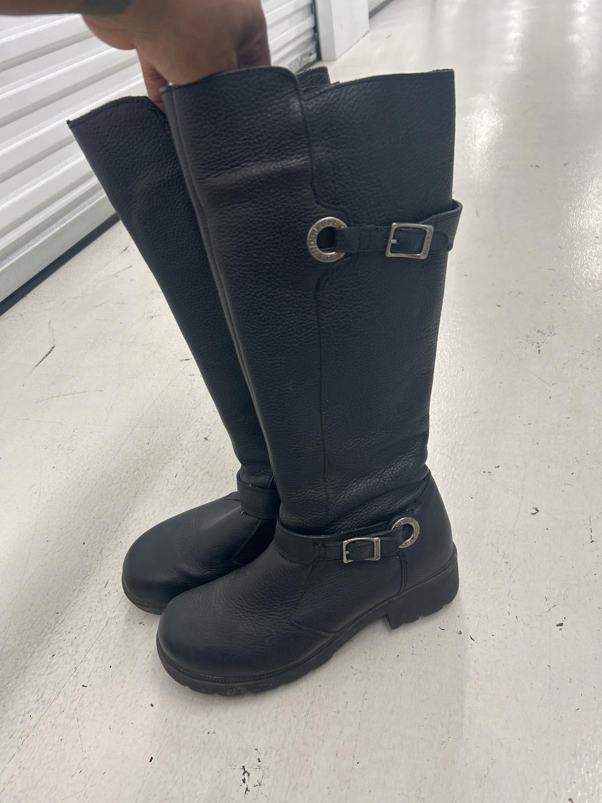 Harley Davidson Black Knee-High Boots with Buckle Detail